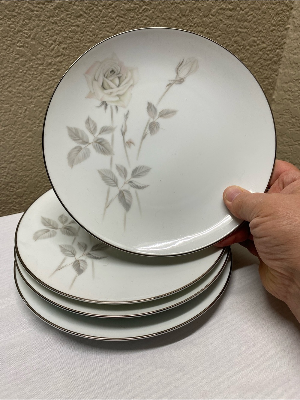 8A Noritake China Melrose 8" salad plate gray rose platnum detail set of 4
